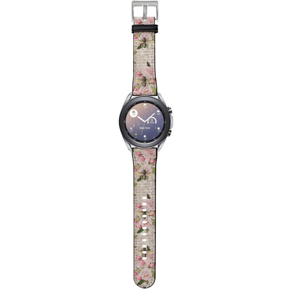Apple Watch Straps-Pink Bees Android Watch Strap-Paper Leather Samsung Watch Straps Product Details Get trendy with our Paper leather Samsung Watch bands. Available for all models of Samsung watch. High quality Paper Leather Fully printed on all exterior sides. Samsung Watch Band 40mm/42mm Samsung Watch Band 45mm/46mm-Stringberry