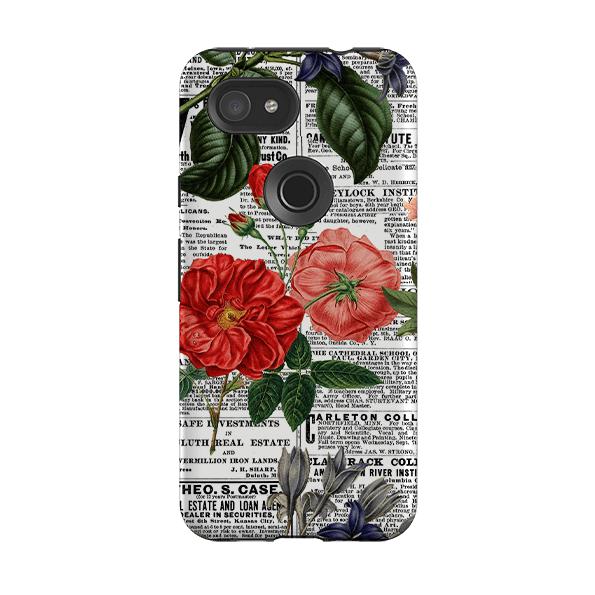 Google phone case-Floral Newsprint-Product Details Raised bevel to protect screen from scratches. Impact resistant polycarbonate shell and shock absorbing inner TPU liner. Secure fit with design wrapping around side of the case and full access to ports. Compatible with Qi-standard wireless charging. Thickness 1/8 inch (3mm), weight 30g. Compatibility See drop down menu for options, please select the right case as we print to order.-Stringberry
