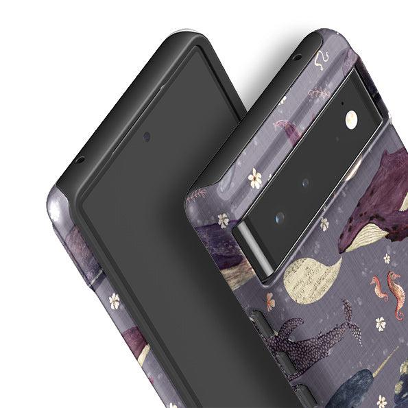Google phone case-Whale Song Lavender By Katherine Quinn-Product Details Raised bevel to protect screen from scratches. Impact resistant polycarbonate shell and shock absorbing inner TPU liner. Secure fit with design wrapping around side of the case and full access to ports. Compatible with Qi-standard wireless charging. Thickness 1/8 inch (3mm), weight 30g. Compatibility See drop down menu for options, please select the right case as we print to order.-Stringberry