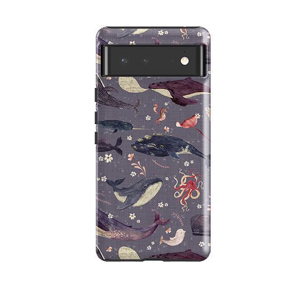 Google phone case-Whale Song Lavender By Katherine Quinn-Product Details Raised bevel to protect screen from scratches. Impact resistant polycarbonate shell and shock absorbing inner TPU liner. Secure fit with design wrapping around side of the case and full access to ports. Compatible with Qi-standard wireless charging. Thickness 1/8 inch (3mm), weight 30g. Compatibility See drop down menu for options, please select the right case as we print to order.-Stringberry