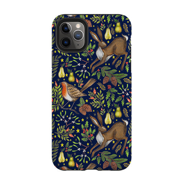 iPhone phone case-Christmas Garden By Catherine Rowe-Product Details Raised bevel to protect screen from scratches. Impact resistant polycarbonate shell and shock absorbing inner TPU liner. Secure fit with design wrapping around side of the case and full access to ports. Compatible with Qi-standard wireless charging. Thickness 1/8 inch (3mm), weight 30g. Compatibility See drop down menu for options, please select the right case as we print to order.-Stringberry