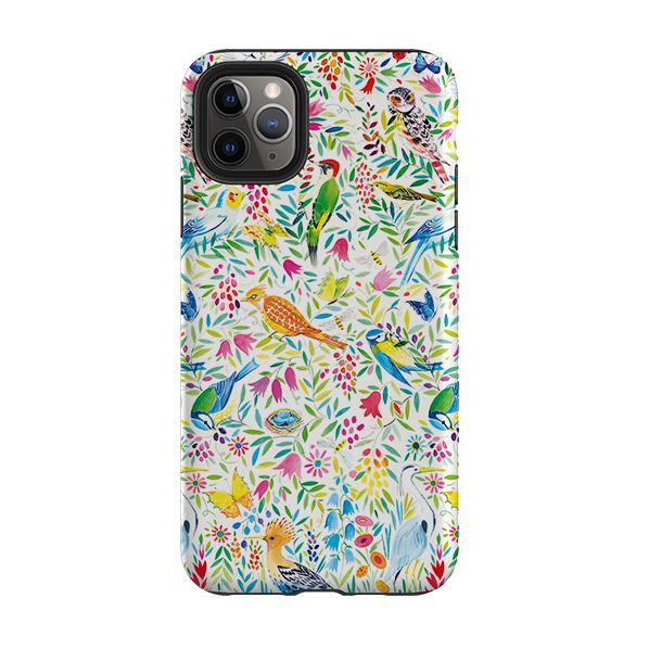 iPhone phone case-Bird Garden By Sarah Campbell-Product Details Raised bevel to protect screen from scratches. Impact resistant polycarbonate shell and shock absorbing inner TPU liner. Secure fit with design wrapping around side of the case and full access to ports. Compatible with Qi-standard wireless charging. Thickness 1/8 inch (3mm), weight 30g. Compatibility See drop down menu for options, please select the right case as we print to order.-Stringberry