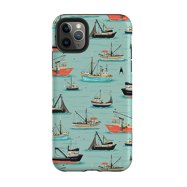 iPhone phone case-Fishing Boats By Katherine Quinn-Product Details Raised bevel to protect screen from scratches. Impact resistant polycarbonate shell and shock absorbing inner TPU liner. Secure fit with design wrapping around side of the case and full access to ports. Compatible with Qi-standard wireless charging. Thickness 1/8 inch (3mm), weight 30g. Compatibility See drop down menu for options, please select the right case as we print to order.-Stringberry