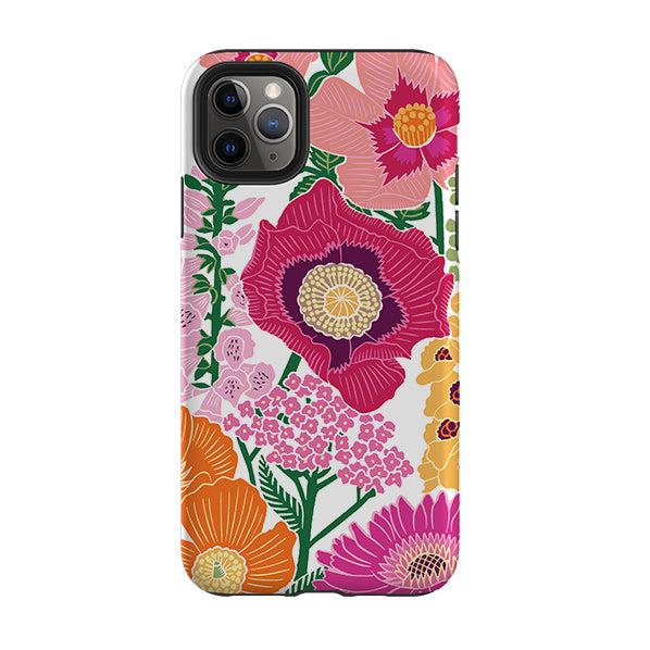 iPhone phone case-Flower Garden By kate Heiss-Product Details Raised bevel to protect screen from scratches. Impact resistant polycarbonate shell and shock absorbing inner TPU liner. Secure fit with design wrapping around side of the case and full access to ports. Compatible with Qi-standard wireless charging. Thickness 1/8 inch (3mm), weight 30g. Compatibility See drop down menu for options, please select the right case as we print to order.-Stringberry