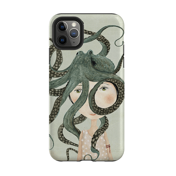 iPhone phone case-Octopus Girl By Katherine Quinn-Product Details Raised bevel to protect screen from scratches. Impact resistant polycarbonate shell and shock absorbing inner TPU liner. Secure fit with design wrapping around side of the case and full access to ports. Compatible with Qi-standard wireless charging. Thickness 1/8 inch (3mm), weight 30g. Compatibility See drop down menu for options, please select the right case as we print to order.-Stringberry