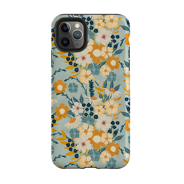 iPhone phone case-Yellow And Blue Floral By Katherine Quinn-Product Details Raised bevel to protect screen from scratches. Impact resistant polycarbonate shell and shock absorbing inner TPU liner. Secure fit with design wrapping around side of the case and full access to ports. Compatible with Qi-standard wireless charging. Thickness 1/8 inch (3mm), weight 30g. Compatibility See drop down menu for options, please select the right case as we print to order.-Stringberry