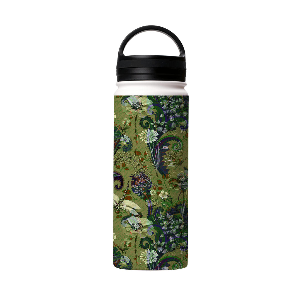 Water Bottles-Vyne Pattern Insulated Stainless Steel Water Bottle-18oz (530ml)-handle cap-Insulated Steel Water Bottle Our insulated stainless steel bottle comes in 3 sizes- Small 12oz (350ml), Medium 18oz (530ml) and Large 32oz (945ml) . It comes with a leak proof cap Keeps water cool for 24 hours Also keeps things warm for up to 12 hours Choice of 3 lids ( Sport Cap, Handle Cap, Flip Cap ) for easy carrying Dishwasher Friendly Lightweight, durable and easy to carry Reusable, so it's safe for t