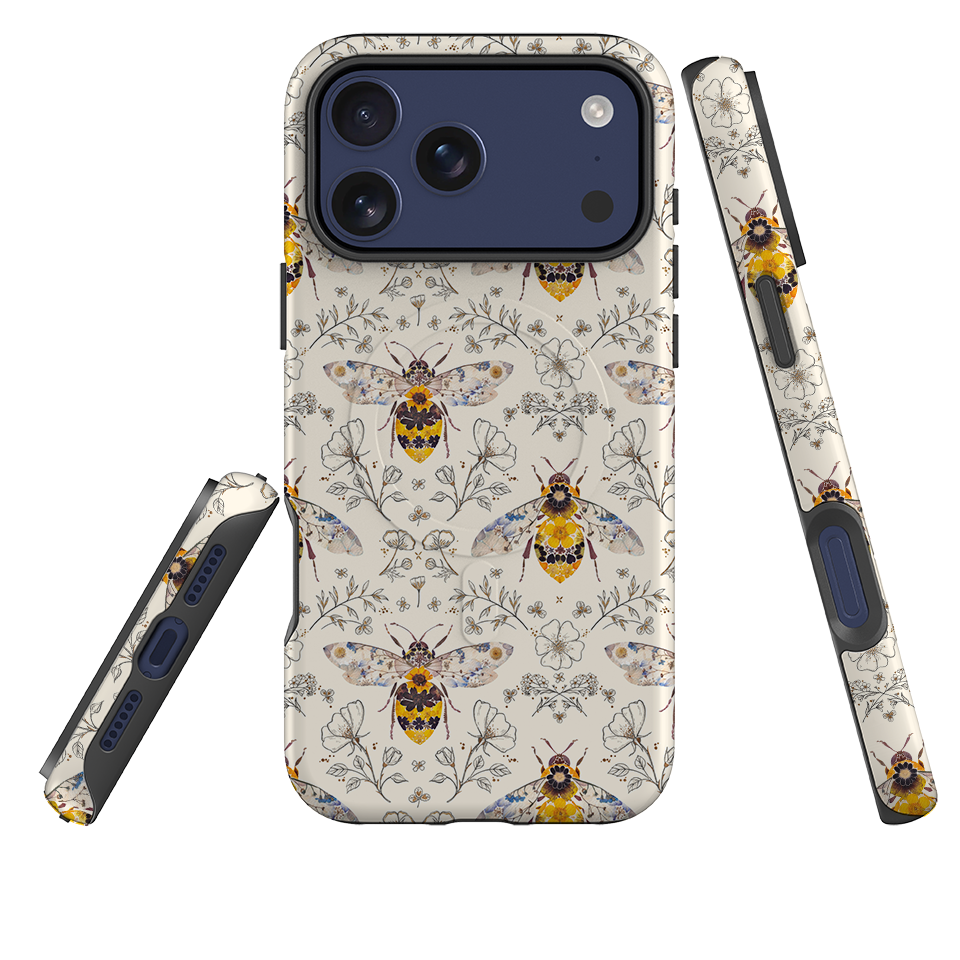 iPhone MagSafe Tough Case - Alabaster Bumble Bee Multi By Helen Ahpornsiri