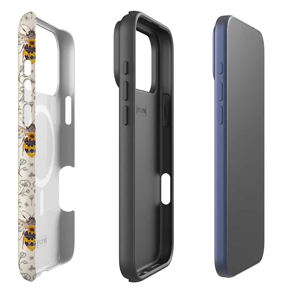 iPhone MagSafe Tough Case - Alabaster Bumble Bee Multi By Helen Ahpornsiri