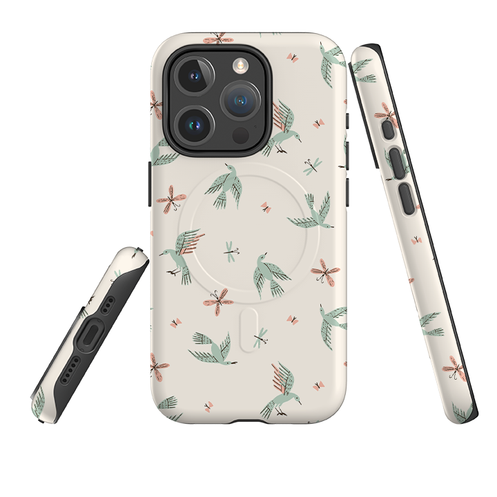 iPhone MagSafe Tough Case - Birds and Butterflies Cream By Meghann Rader