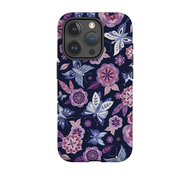 iPhone Tough Case - Butterfly Blooms Navy By Jenny Zemanek