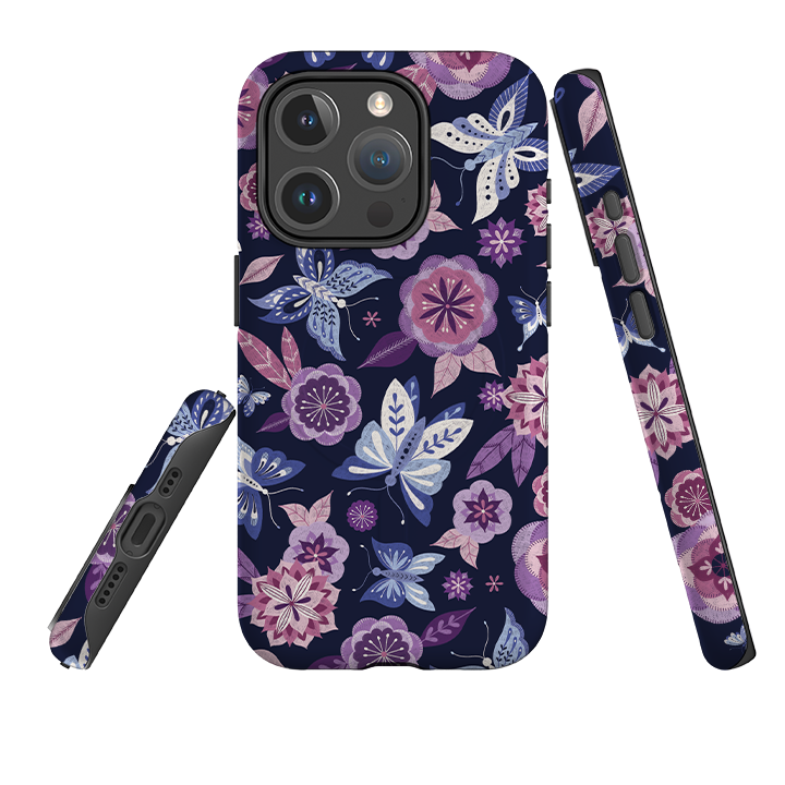 iPhone MagSafe Tough Case -  Butterfly Blooms Navy By Jenny Zemanek