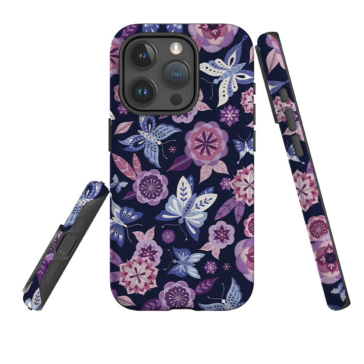 iPhone Tough Case - Butterfly Blooms Navy By Jenny Zemanek