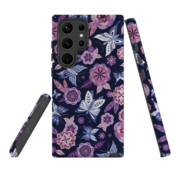 Samsung Tough Case - Butterfly Blooms Navy By Jenny Zemanek
