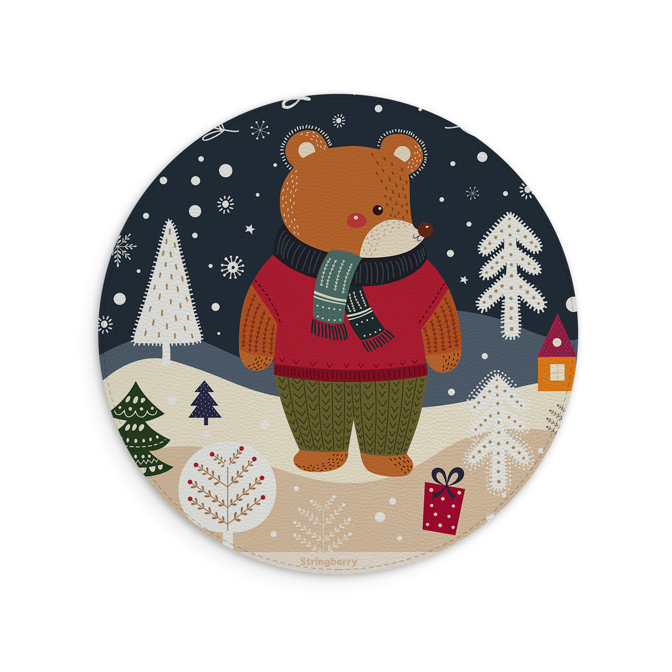 Bear For Xmas Vegan Leather Mouse Mat
