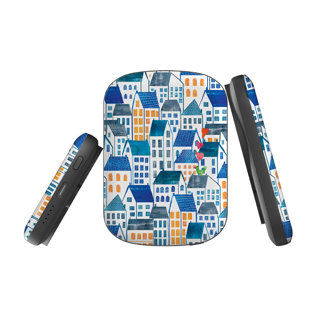 MagSafe Power Bank - Blue Rooftop Houses By Tracey English