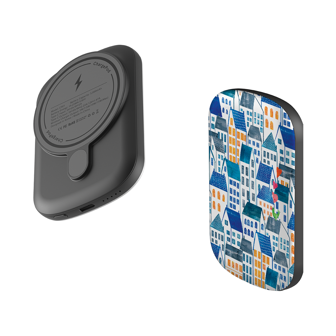 MagSafe Power Bank - Blue Rooftop Houses By Tracey English