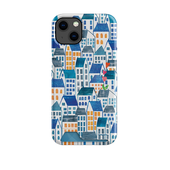 Blue Rooftop Houses Case and Card Case By Tracey English