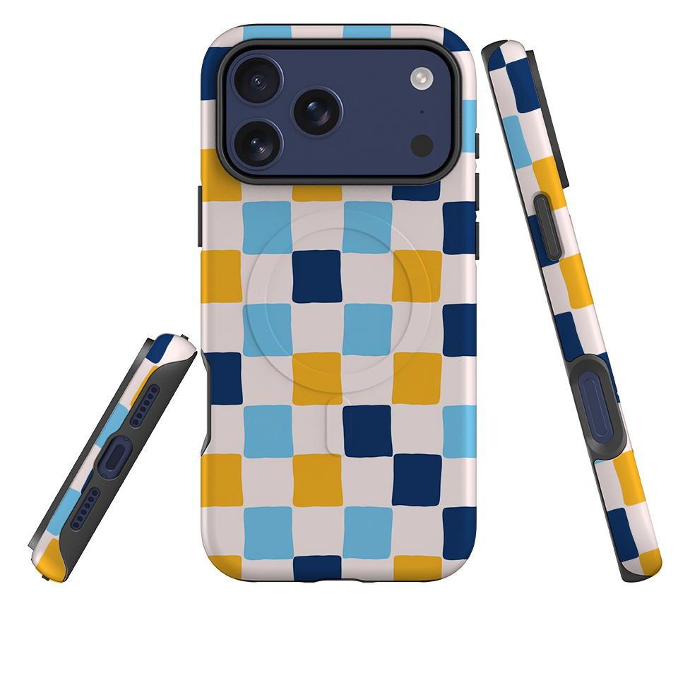 iPhone MagSafe Tough Case - Blue & Yellow Checkerboard