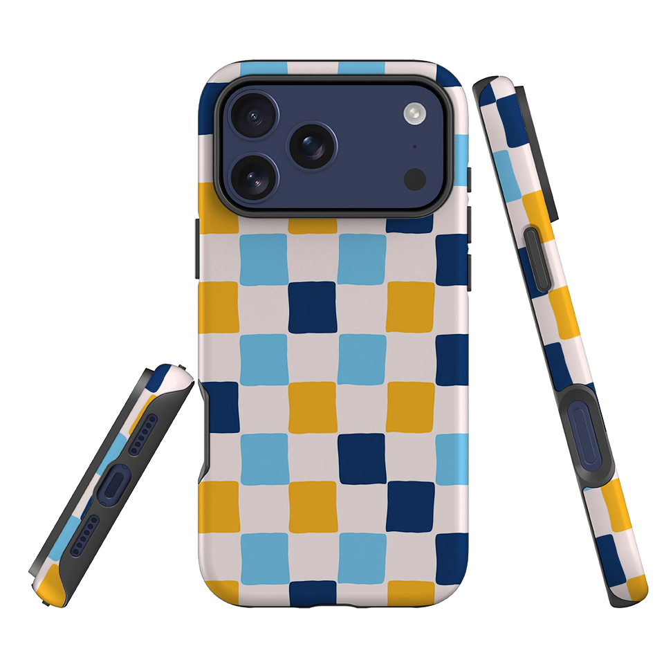 iPhone Tough Case - Blue & Yellow Checkerboard