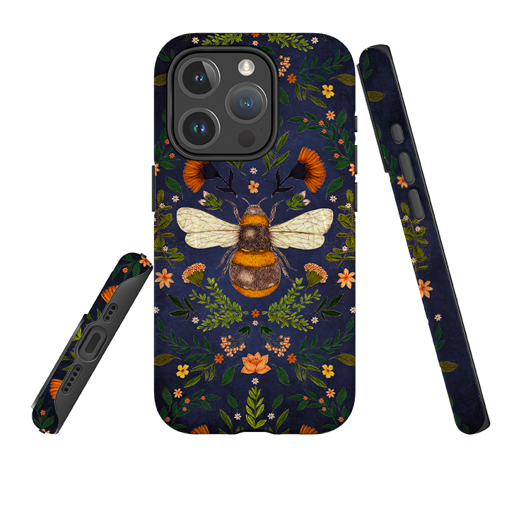 iPhone MagSafe Tough Case -  Botanical Bee Blue By Jade Mosinski