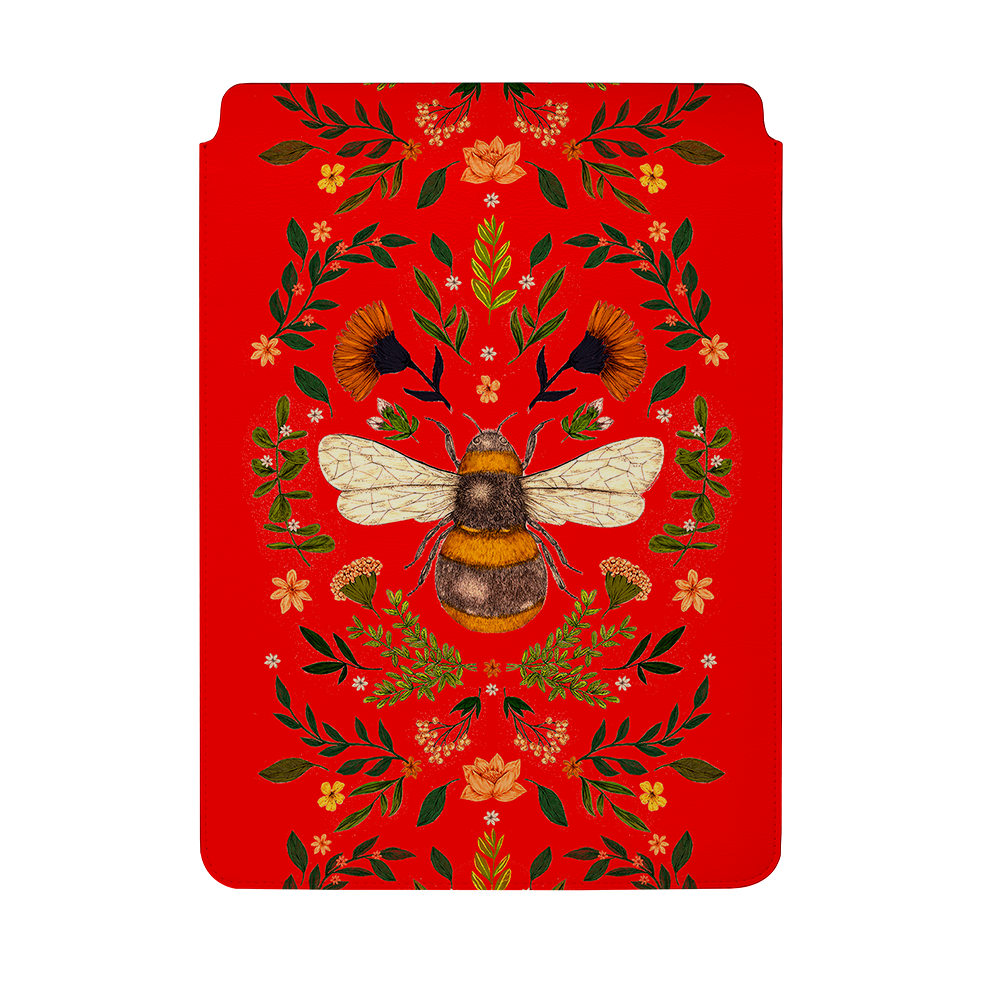 Botanical Bee Red By Jade Mosinski Laptop, Kindle & iPad Sleeve