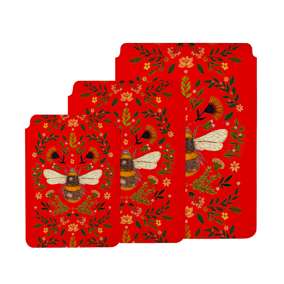 Botanical Bee Red By Jade Mosinski Laptop, Kindle & iPad Sleeve