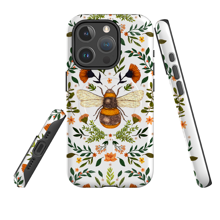 iPhone MagSafe Tough Case -  Botanical Bee White By Jade Mosinski