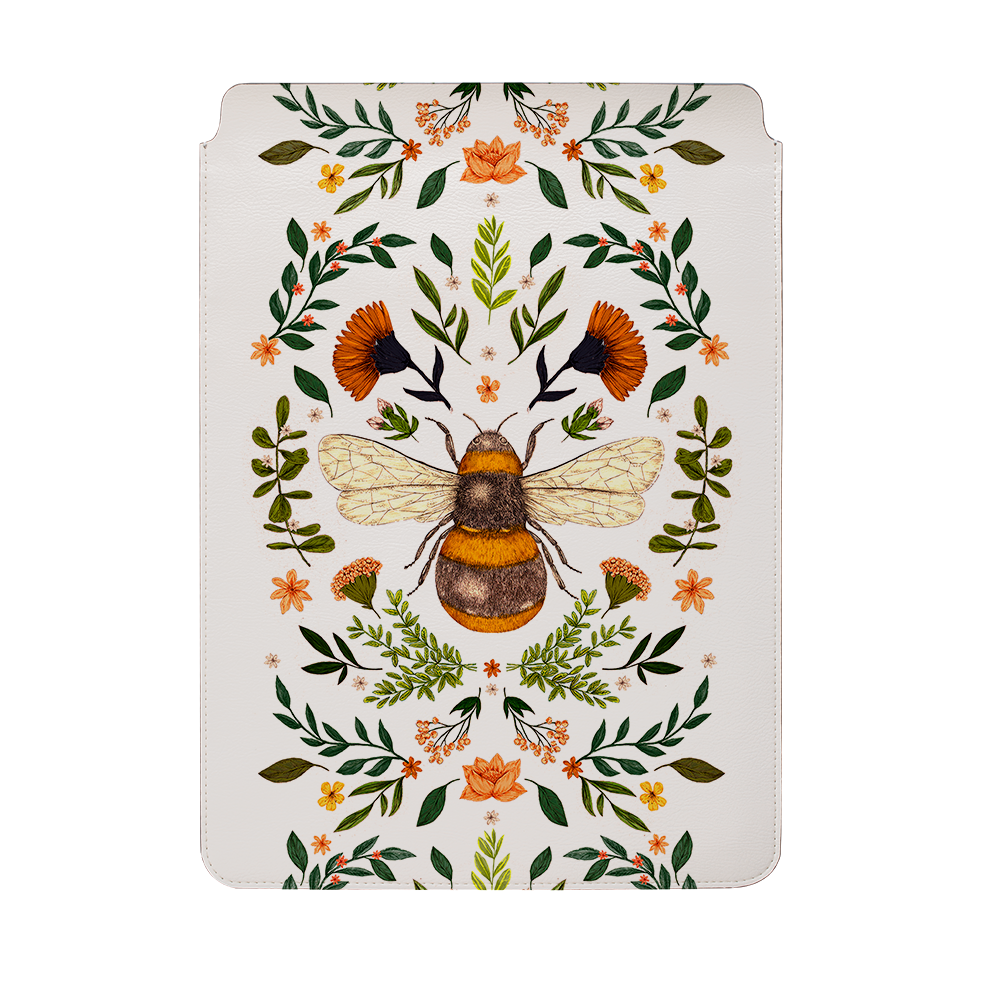 Botanical Bee White By Jade Mosinski Laptop, Kindle & iPad Sleeve