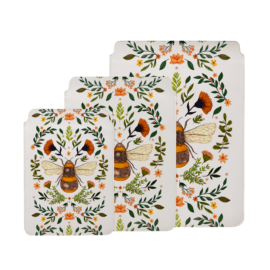 Botanical Bee White By Jade Mosinski Laptop, Kindle & iPad Sleeve