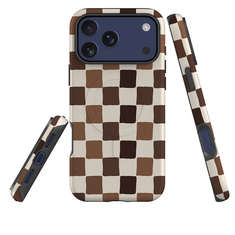 iPhone MagSafe Tough Case - Brown Checkerboard