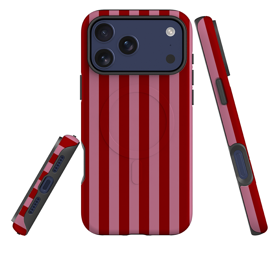 iPhone MagSafe Tough Case - Burgundy & Pink Stripe