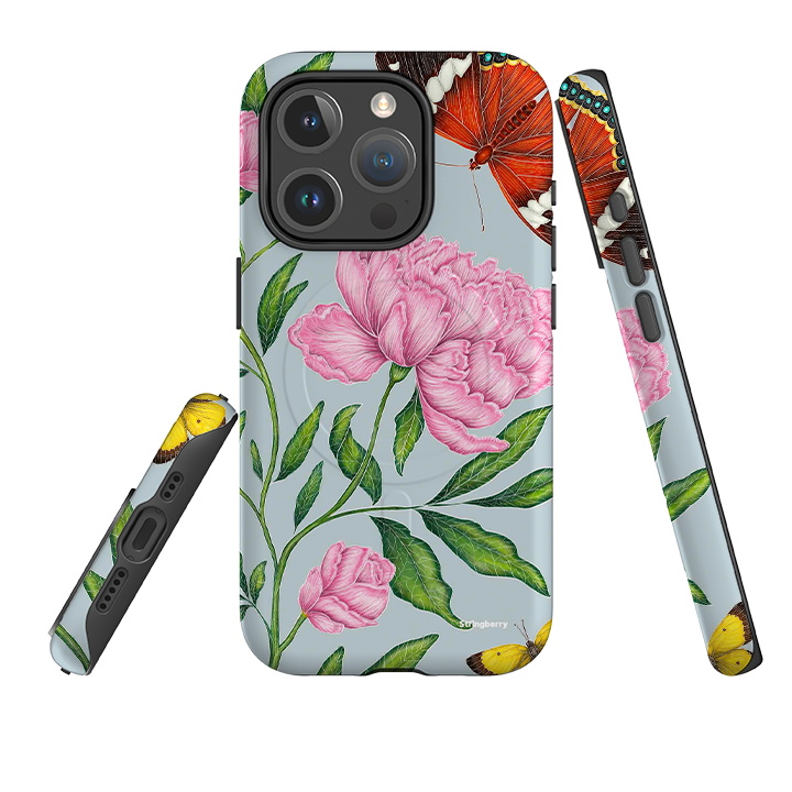 iPhone MagSafe Tough Case - Butterflies and Peonies By Catherine Rowe