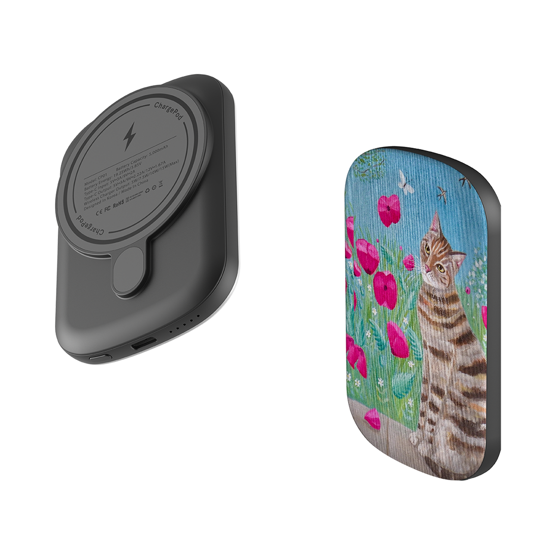 MagSafe Power Bank - Cat Floral By Mary Stubberfield