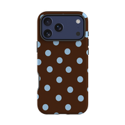 iPhone Tough Case - Chocolate Brown & Baby Blue Polka Dot