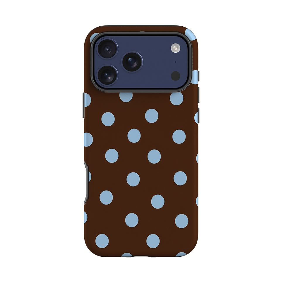iPhone Tough Case - Chocolate Brown & Baby Blue Polka Dot