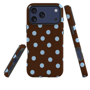 iPhone MagSafe Tough Case - Chocolate Brown & Baby Blue Polka Dot