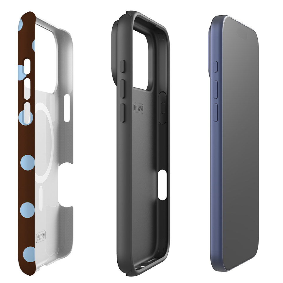 iPhone MagSafe Tough Case - Chocolate Brown & Baby Blue Polka Dot