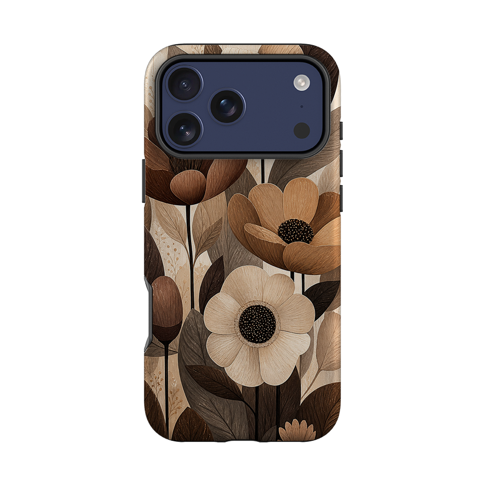 iPhone Tough Case - Chocolate Woodgrain Floral