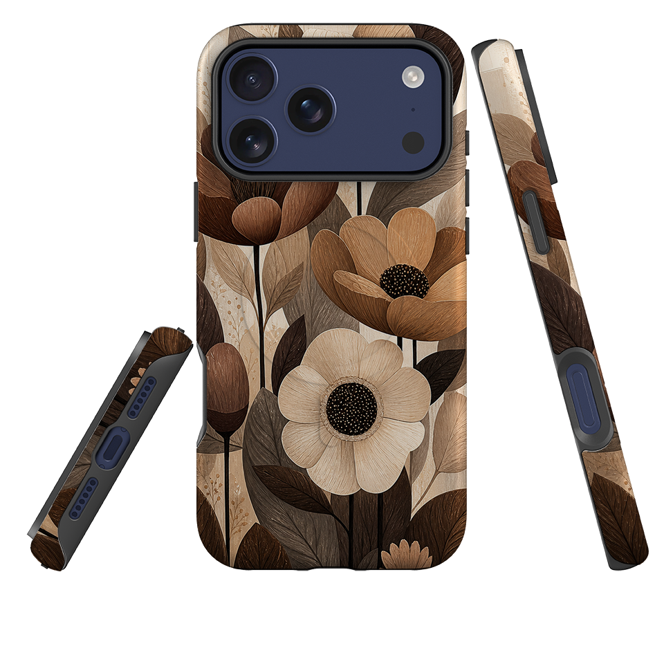 iPhone MagSafe Tough Case - Chocolate Woodgrain Floral