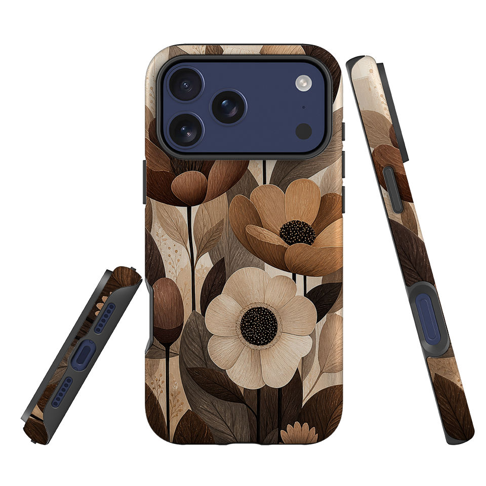 iPhone Tough Case - Chocolate Woodgrain Floral