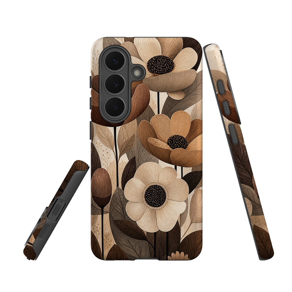 Samsung Tough Case - Chocolate Woodgrain Floral