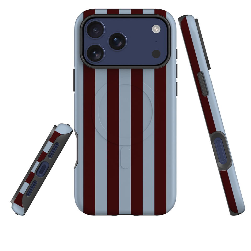 iPhone MagSafe Tough Case - Claret & Sky Blue Stripe