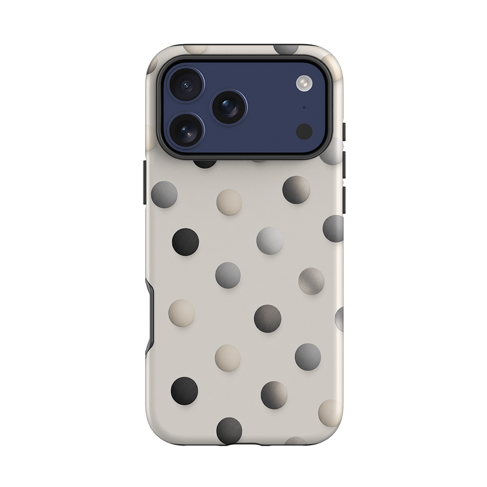 iPhone Tough Case - Cream & Grey Polka Dot
