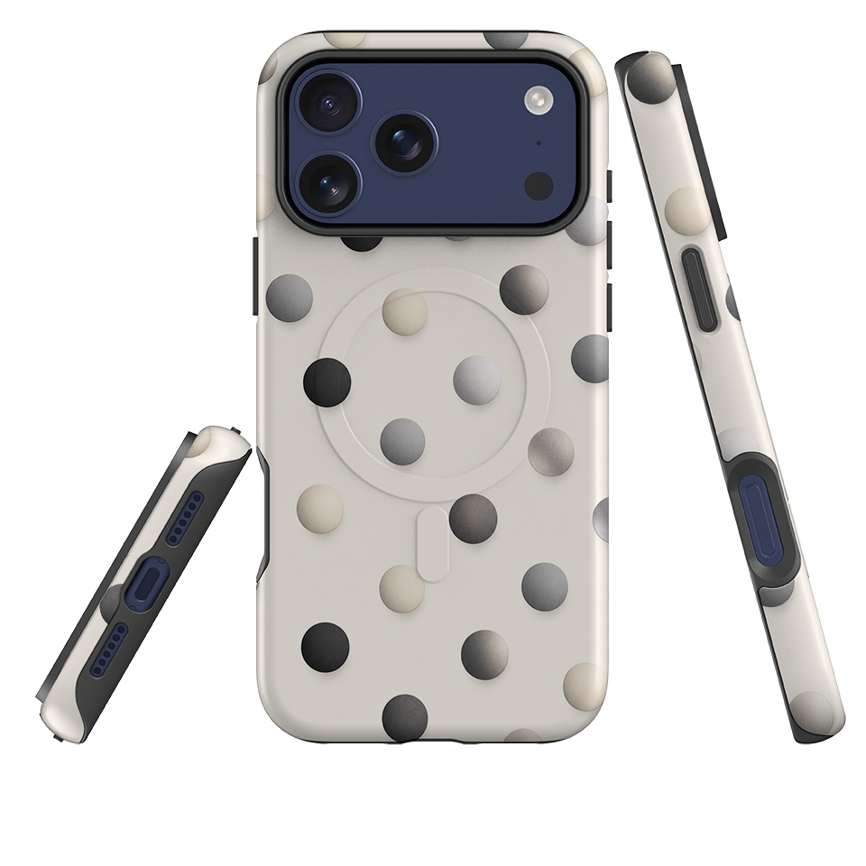 iPhone MagSafe Tough Case - Cream & Grey Polka Dot
