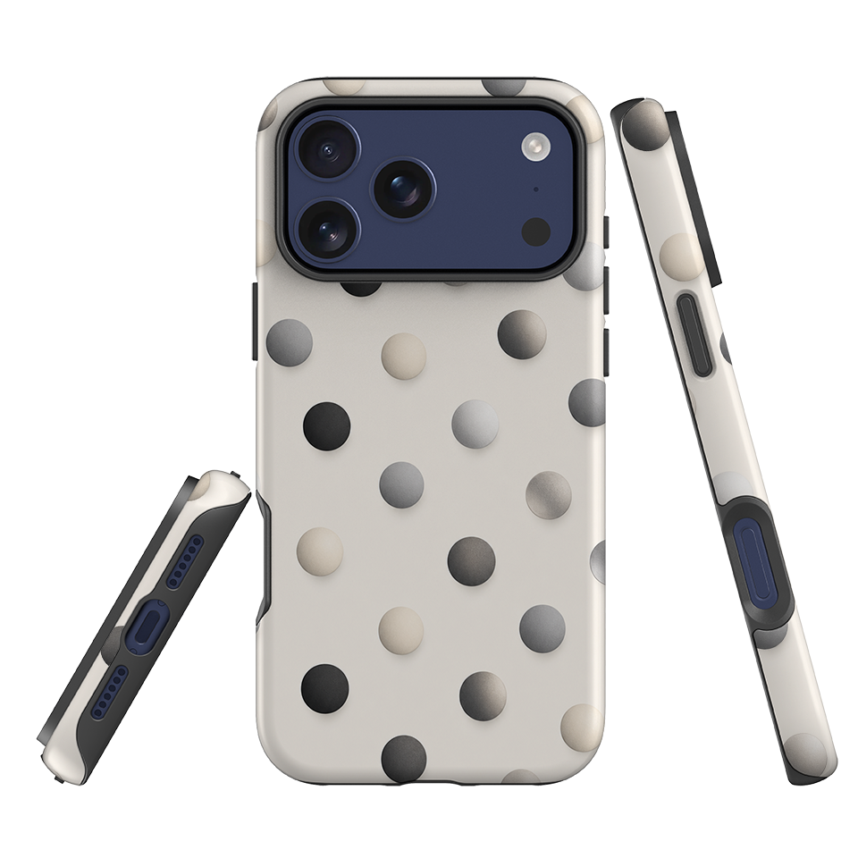 iPhone Tough Case - Cream & Grey Polka Dot