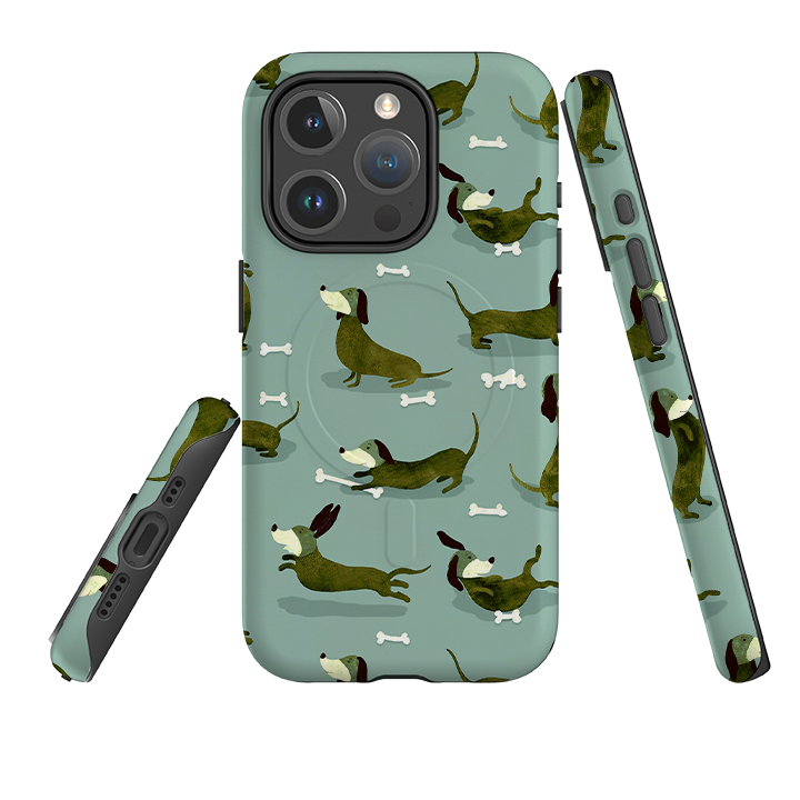 iPhone MagSafe Tough Case -  Dash Dogs Green By Katherine Quinn