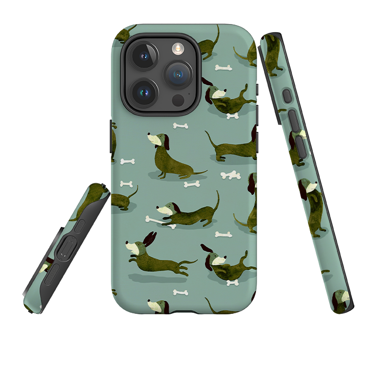 iPhone Tough Case - Dash Dogs Green By Katherine Quinn