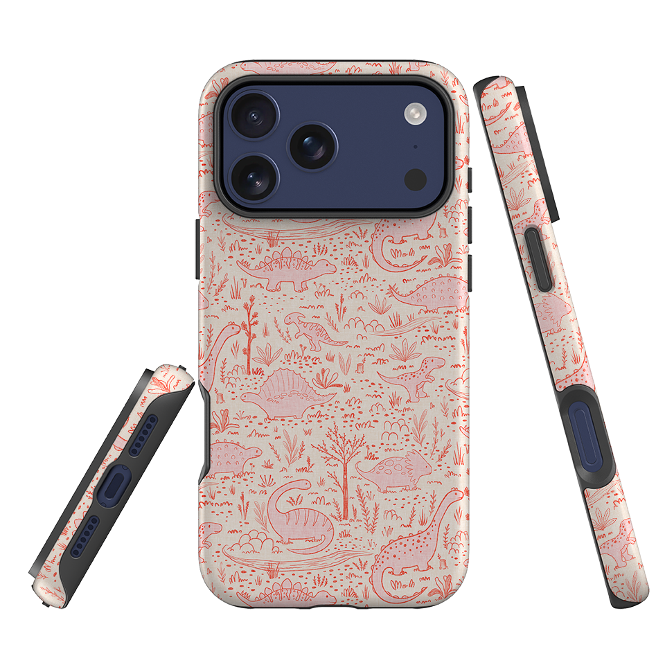 iPhone Tough Case - Dinosaur line Red and Pink By Katherine Quinn