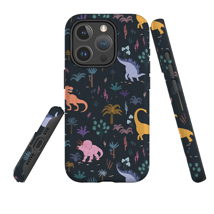 iPhone MagSafe Tough Case - Dinosaur Pattern Dark By Meghann Rader